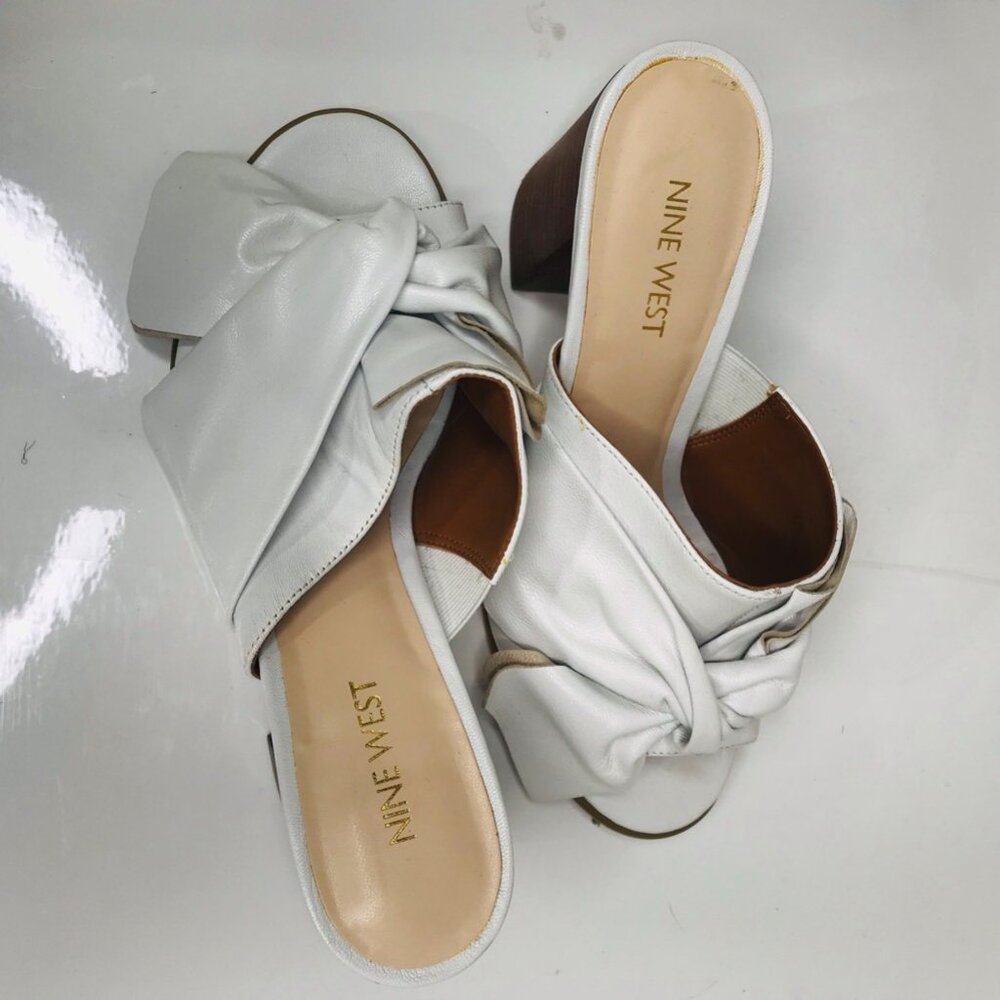 Nine West Womens Byron Mules Heel White Slip On High Peep Toe Stacked Block 7.5 - Picture 4 of 8